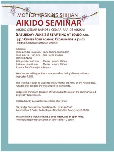 Aikido Cedar Rapids' Seminar June 28th, 2025