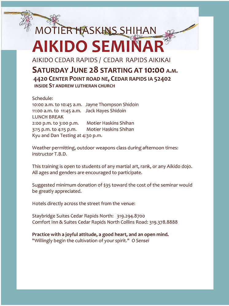 Aikido Cedar Rapids' Seminar June 28th, 2025